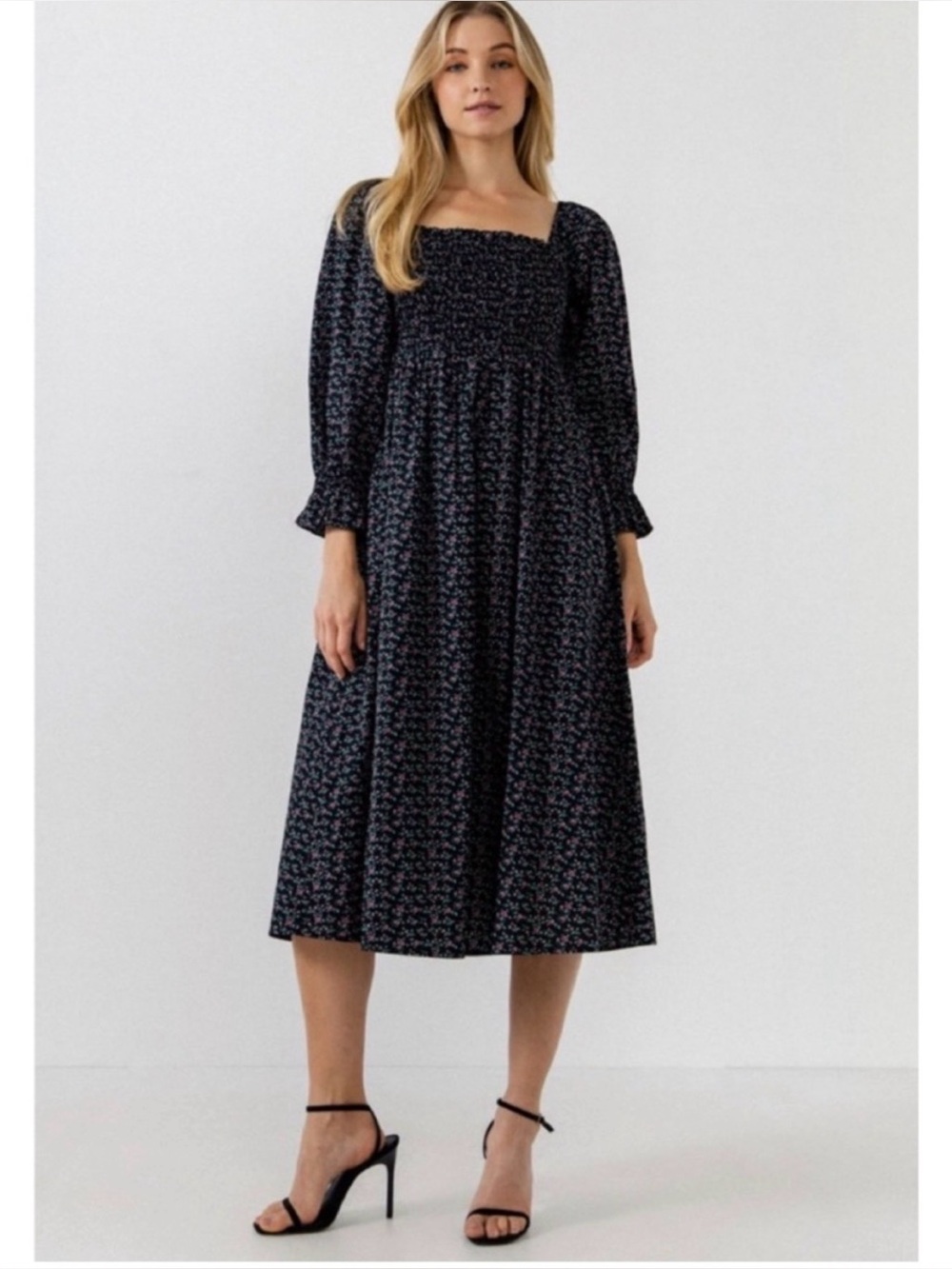 English Factory Floral Smocked Midi Dress